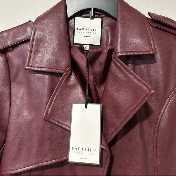 Bagatelle Burgundy Trench Coat Faux Leather Open Front 90s Minimalist Chic NWT - Picture 2 of 8